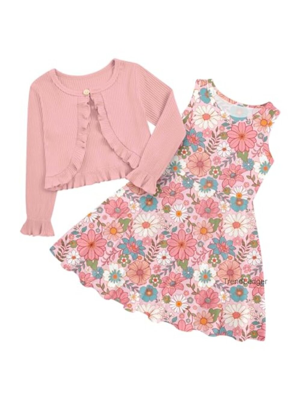 Girls Sleeveless Dress and Ruffle Cardigan 2 Piece Fall Outfit Set